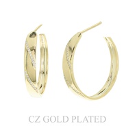31MM GOLD PLATED CZ PAVE HALF HOOP EARRINGS