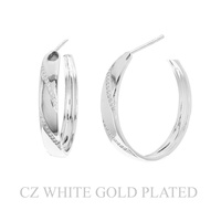 31MM GOLD PLATED CZ PAVE HALF HOOP EARRINGS