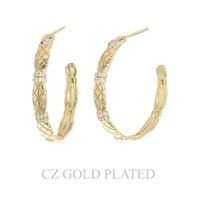 31MM GOLD PLATED CZ PAVE HALF HOOP EARRINGS