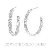 31MM GOLD PLATED CZ PAVE HALF HOOP EARRINGS
