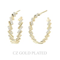 31MM GOLD PLATED CZ ZIG-ZAG HALF HOOP EARRINGS