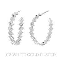 31MM GOLD PLATED CZ ZIG-ZAG HALF HOOP EARRINGS