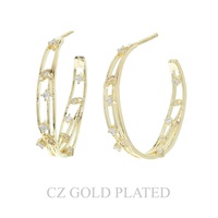 31MM GOLD PLATED CZ  HALF HOOP EARRINGS