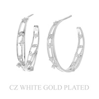 31MM GOLD PLATED CZ  HALF HOOP EARRINGS