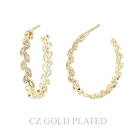 31MM GOLD PLATED CZ VINE LINK HALF HOOP EARRINGS