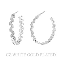 31MM GOLD PLATED CZ VINE LINK HALF HOOP EARRINGS