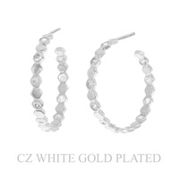 31MM GOLD PLATED CZ HEX LINK HALF HOOP EARRINGS