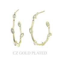31MM GOLD PLATED CZ VINE HALF HOOP EARRINGS