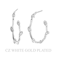 31MM GOLD PLATED CZ VINE HALF HOOP EARRINGS
