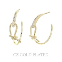 31MM GOLD PLATED CZ KNOTTED HALF HOOP EARRINGS