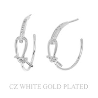 31MM GOLD PLATED CZ KNOTTED HALF HOOP EARRINGS