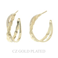 GOLD PLATED CZ CRISS CROSS HALF HOOP EARRINGS