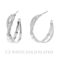 GOLD PLATED CZ CRISS CROSS HALF HOOP EARRINGS