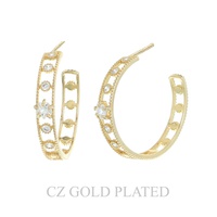 33MM GOLD PLATED CZ COSMIC HALF HOOP EARRINGS
