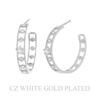 33MM GOLD PLATED CZ COSMIC HALF HOOP EARRINGS