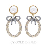 GOLD PLATED CZ OPEN OVAL RIBBON EARRINGS