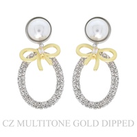 GOLD PLATED CZ OPEN OVAL RIBBON EARRINGS