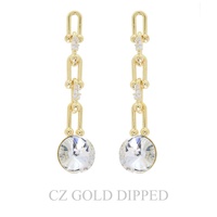 GOLD PLATED CZ CHAIN LINK LINEAR EARRINGS