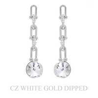 GOLD PLATED CZ CHAIN LINK LINEAR EARRINGS
