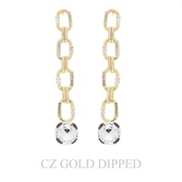 GOLD PLATED CZ CHAIN LINK LINEAR EARRINGS