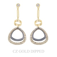 GOLD PLATED CZ OPEN TRIANGLE LINEAR EARRINGS