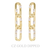 GOLD PLATED CZ CHAIN LINK LINEAR EARRINGS