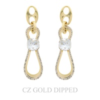 GOLD PLATED CZ INFINITY CHAIN SOLITAIRE EARRINGS