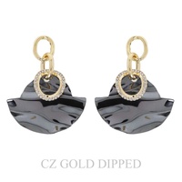 GOLD PLATED CZ WAVY FAN SHAPED CHAIN LINK EARRINGS