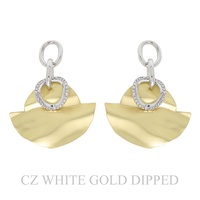 GOLD PLATED CZ WAVY FAN SHAPED CHAIN LINK EARRINGS
