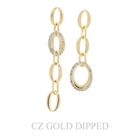 GOLD PLATED CZ CHAIN LINK ASYMMETRICAL EARRINGS