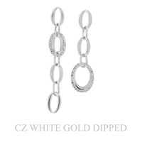 GOLD PLATED CZ CHAIN LINK ASYMMETRICAL EARRINGS