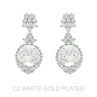 WHITE GOLD PLATED CZ CLUSTER POST EARRINGS