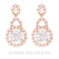 2-TIER GOLD PLATED CZ HALO LINK DROP EARRINGS