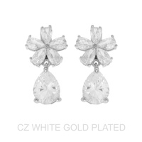 2-TIER GOLD PLATED CZ FLORAL TEARDROP EARRINGS