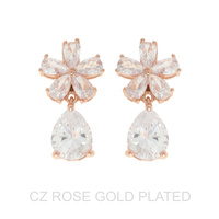2-TIER GOLD PLATED CZ FLORAL TEARDROP EARRINGS