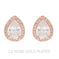 GOLD PLATED CZ TEARDROP HALO STUD EARRINGS