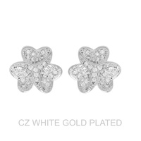 GOLD PLATED  CUBIC ZIRCONIA FLORAL STUD EARRINGS