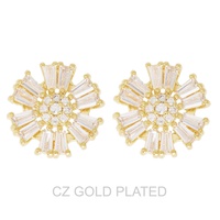 GOLD PLATED CZ GEMSTONE FLORAL STUD EARRINGS