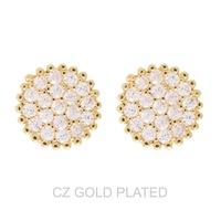 GOLD PLATED CZ PAVE DISC STUD EARRINGS