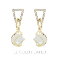 GOLD PLATED CZ PAVE PEARL CAGE EARRINGS