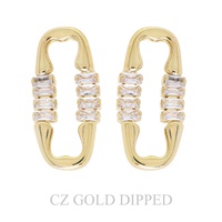 GOLD PLATED CZ OPEN PAPERCLIP DROP EARRINGS