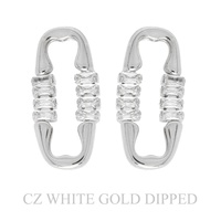 GOLD PLATED CZ OPEN PAPERCLIP DROP EARRINGS