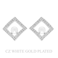 GOLD PLATED CZ OPEN DIAMOND SHAPED STUD EARRINGS