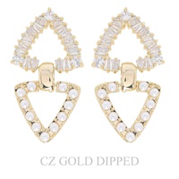 GOLD PLATED CZ DOUBLE OPEN TRIANGLE DROP EARRINGS