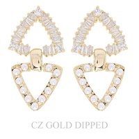 GOLD PLATED CZ DOUBLE OPEN TRIANGLE DROP EARRINGS
