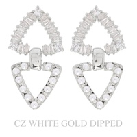 GOLD PLATED CZ DOUBLE OPEN TRIANGLE DROP EARRINGS