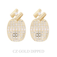 GOLD PLATED CZ PEARL LETTER N OVAL EARRINGS