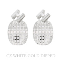 GOLD PLATED CZ PEARL LETTER N OVAL EARRINGS