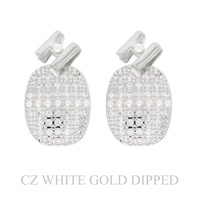 GOLD PLATED CZ PEARL LETTER N OVAL EARRINGS