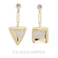 GOLD PLATED CZ GEOMETRIC ASYMMETRICAL EARRINGS